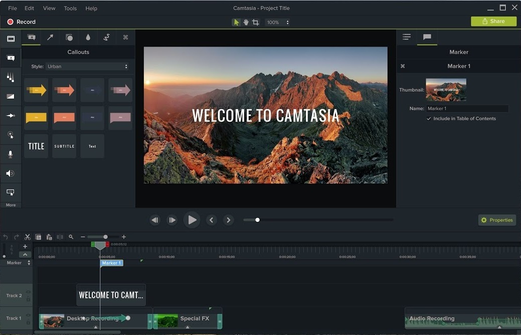 Camtasia Studio 2018.0.2 улучшил цветовую схему для снижения нагрузки на глаза