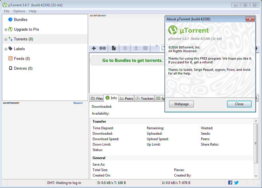 uTorrent - интерфейс программы
